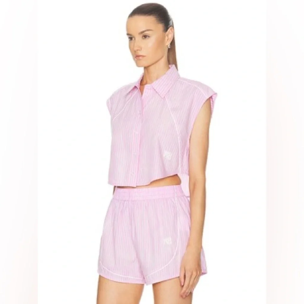 *SET* ALEXANDER WANG Matching Poplin Cropped Sleeveless Top & Shorts Size XS NWT